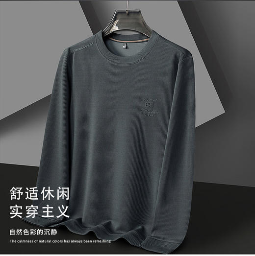 卫衣男圆领春秋新款高档中年休闲帅气宽松外穿上衣打底衫抖音爆款学生正装长袖体恤衫打底衫 商品图0