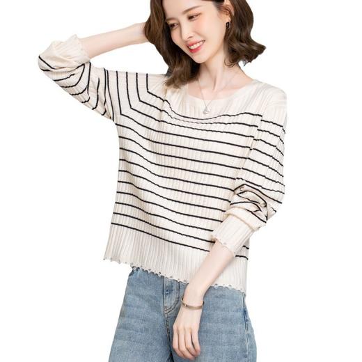 CC-tbrk-c110条纹针织衫短款上衣女秋季2024新款圆领打底衫薄款内搭毛衣女秋冬 商品图4