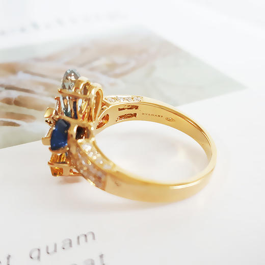 【95新】BVLGARI宝格丽SAPPHIREFLOWER系列18K黄金镶钻彩色蓝宝石花朵戒指女士57号020924TJ23 现售价：35500 商品图7