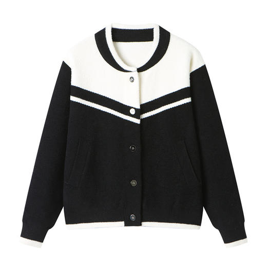 CC-22-115春秋厚款时尚休闲棒球服外搭宽显瘦撞色毛衣外套夹克针织开衫 商品图4