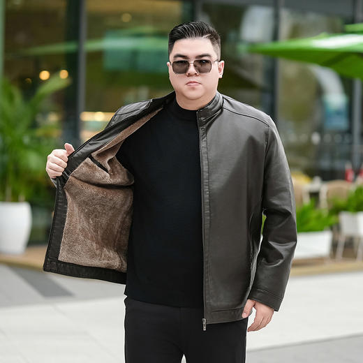 【加绒】【新款DTX】大依优型大码立领皮夹克PU加绒棉衣外套加肥加大肥佬休闲上衣男士胖子秋冬 商品图9