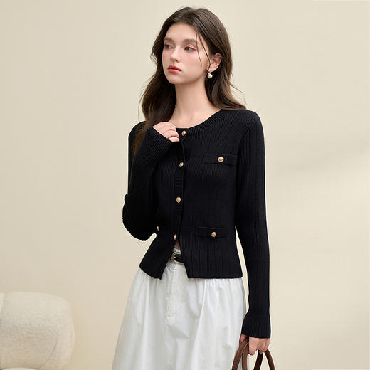 法式优雅气质小香风针织外套女圆领修身弹力上衣V3942695 商品图4