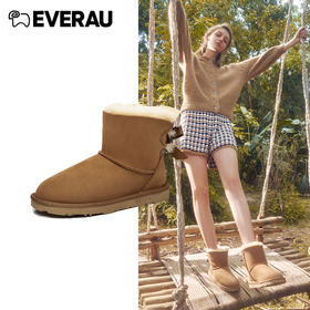 EVERAU蝴蝶结短靴雪地靴皮毛一体防滑防泼水女鞋EA3005