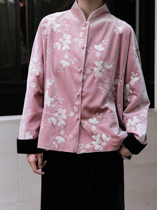 盛唐牡丹| 粉色丝绒绣花对襟外套 商品图7