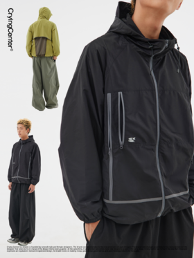 CryingCenter 芥末绿撞色边连帽运动户外软壳冲锋衣外套 哭喊中心