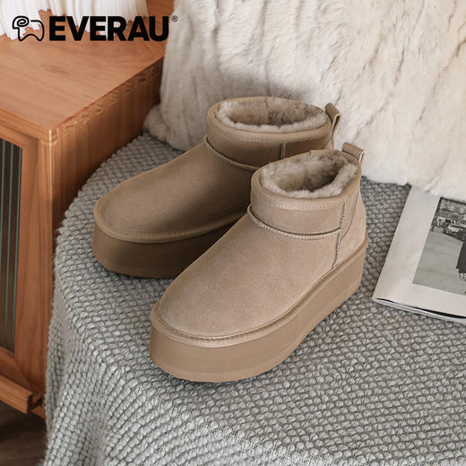 EVERAU高级休闲慵懒感秋冬超低筒厚底女款雪地靴EA3155 商品图6