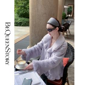 BeQueenStory【香奢美人】气质轻奢水貂毛翻领皮草外套中长款秋装女