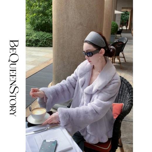 BeQueenStory【香奢美人】气质轻奢水貂毛翻领皮草外套中长款秋装女 商品图0