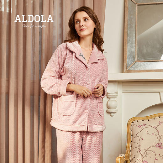 雅黛丽睡衣秋冬女法兰绒加绒加厚保暖家居服套装可外穿高级感 商品图1