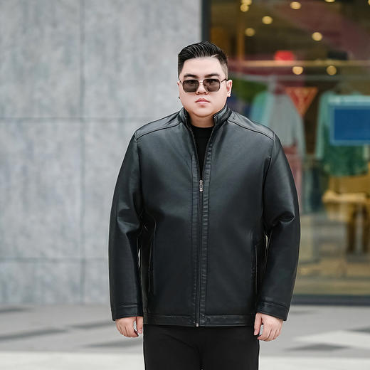 【加绒】【新款DTX】大依优型大码立领皮夹克PU加绒棉衣外套加肥加大肥佬休闲上衣男士胖子秋冬 商品图10