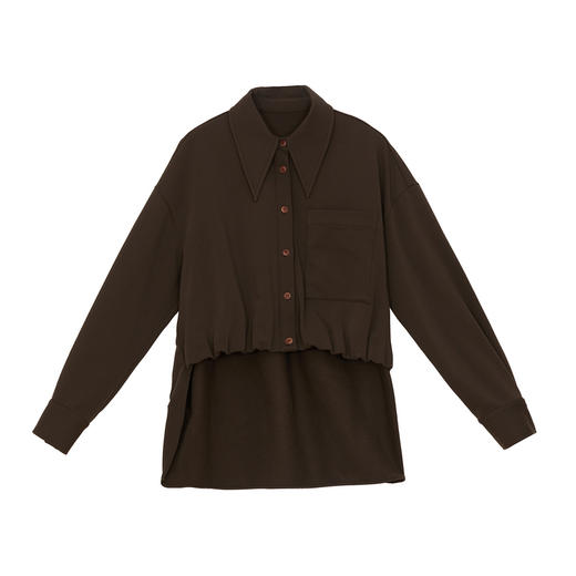 谜底设计感衬衫长袖女2024冬款通勤风前短后长磨毛衬衣244MC1588 商品图4