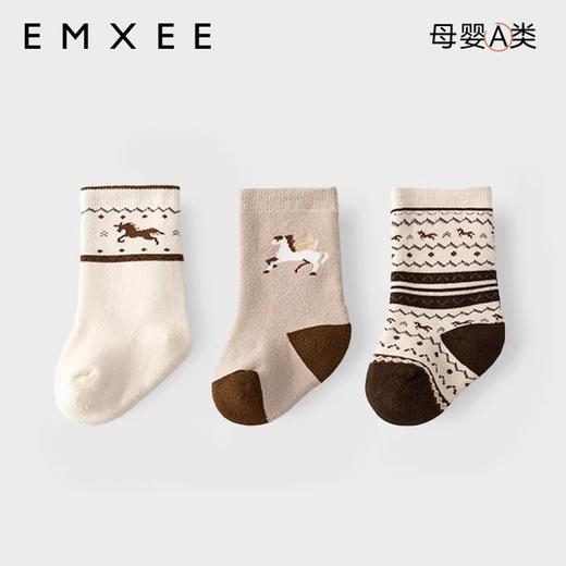 【母婴服配】EMXEE嫚熙儿童袜子春秋纯棉男女童秋冬可爱毛圈宝宝中筒袜三双装 商品图1