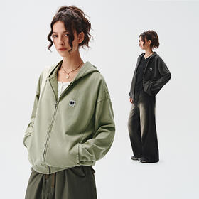 714street重磅水洗做旧连帽卫衣开衫男2024秋季新款针织外套女款