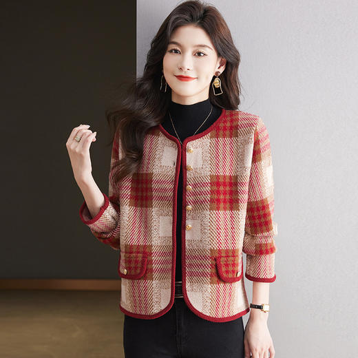 CC-10-5732小香风圆领短外套女士春秋2024新款仿呢子小个子减龄秋季针织开衫 商品图1