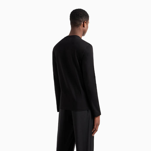 【一】EMPORIO ARMANI 阿玛尼 男士微型徽标贴片的 Supima 针织圆领长袖T恤 黑色 8N1TR1 1JRGZ 0999 商品图2