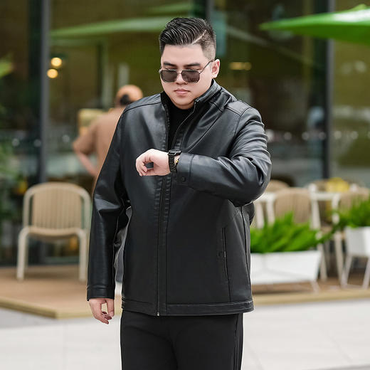 【加绒】【新款DTX】大依优型大码立领皮夹克PU加绒棉衣外套加肥加大肥佬休闲上衣男士胖子秋冬 商品图5