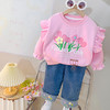 【花朵元素，简约休闲，潮流不凡！】新款秋季百搭洋气休闲套装 简约女童宝宝潮流两件套 时尚花朵套装 卫衣牛仔裤两件套-QQ 商品缩略图1