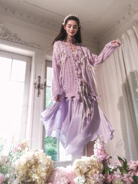 紫色水光纱不规则飘带半裙