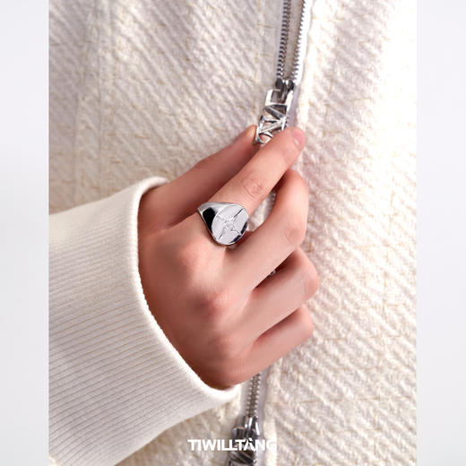 TIWILLTANG启世录“银荆芒棘”四芒星镜面戒指 商品图1