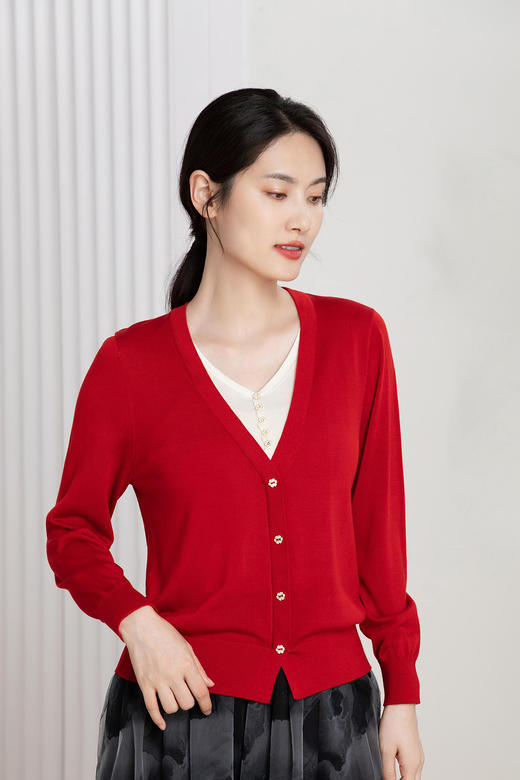 伯妮斯茵 | 极简高级风  V 领假两件针织开衫 春秋气质显瘦上衣HJ3E09 商品图3