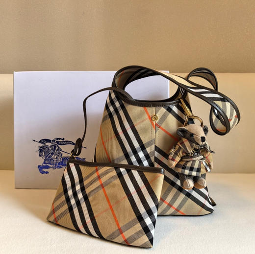 Burberry博柏利 可拆式收纳袋按扣开襟格纹 棉 手提单肩包 小号 女款（HH） 商品图3