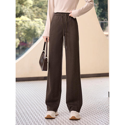 【年终特卖】熙世界人字纹加厚毛呢裤冬季2025新款高腰宽松窄版阔腿直筒裤子 商品图1