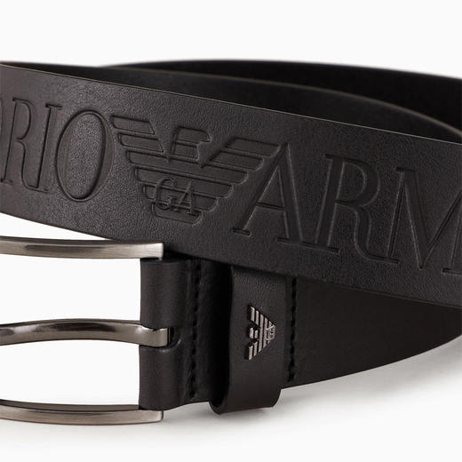 EMPORIO ARMANI 阿玛尼 男士大号徽标铭文锤纹皮革腰带 黑色 Y4S545 Y232J 80001 商品图2
