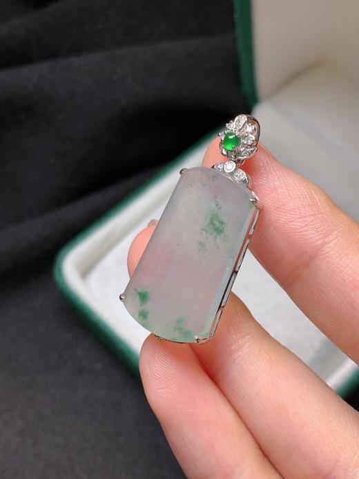 18k金冰飘花翡翠平安牌吊坠 商品图3