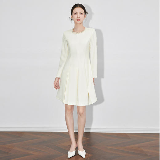 【高货wl】全新升级【铂金会员321/天猫429/差价108】(20023) 洛诗琳*名媛小香风法式通勤连衣裙收腰显瘦钉珠压褶裙 商品图0