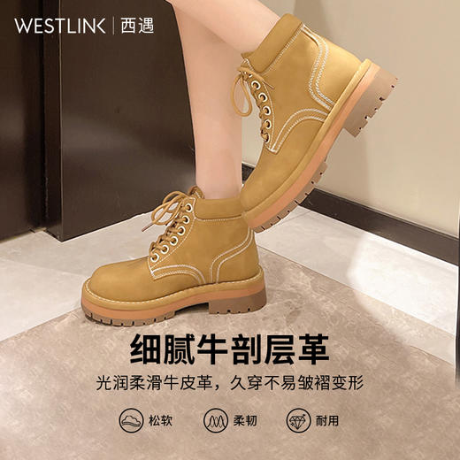 西遇低帮大黄靴女新款秋冬美式复古户外沙漠工装靴厚底马丁靴V0047807 商品图2