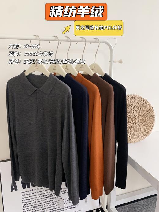 【现货】100%羊绒【POLO领长袖】L码235g领型宽窄适中，商务与时尚的结合，舒适感强，难以比拟的细腻触感，轻盈JF05 商品图0