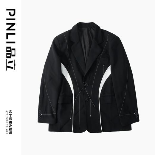 PINLI品立秋季新款黑白拼接撞色西装男明线高级休闲西服外套B243106035 商品图2