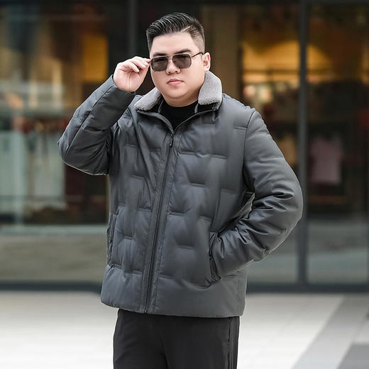 【皮羽绒】【新款DTX】大依优型大码羽绒服皮夹克PU外套加肥加大肥佬休闲上衣男士胖子秋冬 商品图10