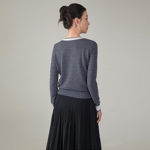 【hr】全新升级【铂金会员220/天猫299/差价79】(14422) 洛诗琳秋季灰色软糯叠穿毛针织衫小香风圆领羊毛小开衫 商品图4