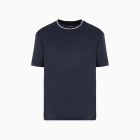 EMPORIO ARMANI 阿玛尼 男士ASV 莱赛尔纤维混纺平纹针织徽标领圆领短袖T恤 蓝色 6D1T95 1JOSZ 0920