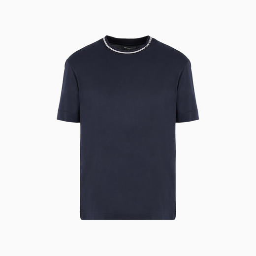 EMPORIO ARMANI 阿玛尼 男士ASV 莱赛尔纤维混纺平纹针织徽标领圆领短袖T恤 蓝色 6D1T95 1JOSZ 0920 商品图0