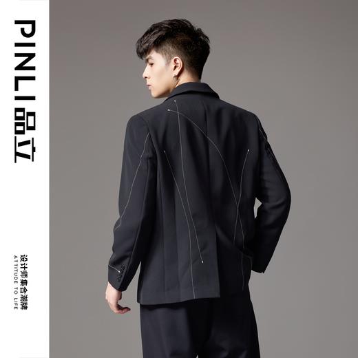 PINLI品立秋季新款黑白拼接撞色西装男明线高级休闲西服外套B243106035 商品图1
