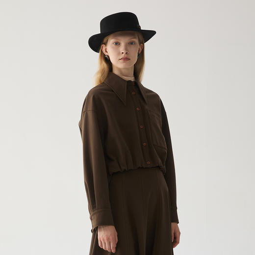 谜底设计感衬衫长袖女2024冬款通勤风前短后长磨毛衬衣244MC1588 商品图2