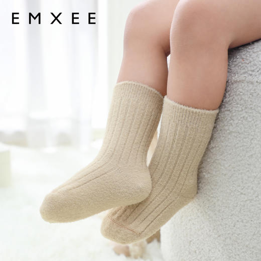 【母婴服配】EMXEE嫚熙宝宝袜子秋冬男女童双面绒无骨抗菌婴幼儿纯色中筒袜 商品图1