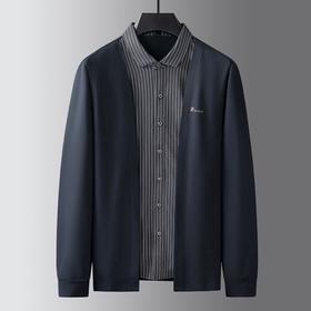 【假两件】【新款DK】大依优型大码男士假两件开衫长袖T恤商务休闲上衣加肥加大胖子舒适