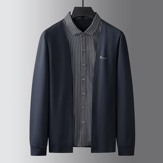 【假两件】【新款DK】大依优型大码男士假两件开衫长袖T恤商务休闲上衣加肥加大胖子舒适 商品图0