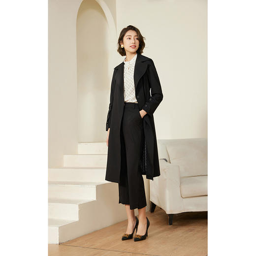 乔万尼风衣女款新款黑色经典收腰设计外套EM3A427 商品图1