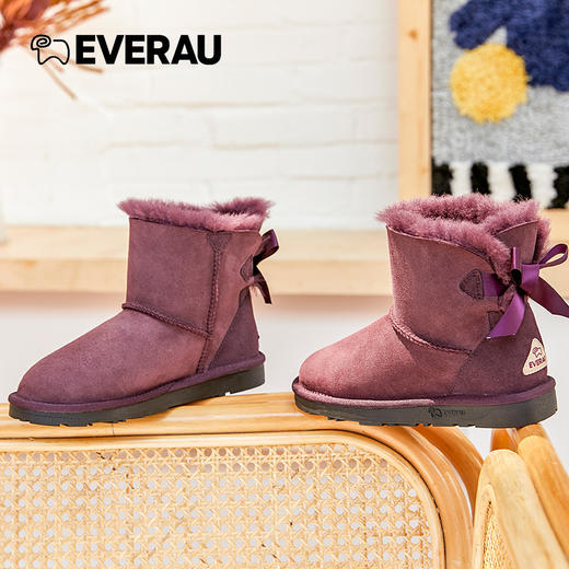 EVERAU蝴蝶结短靴雪地靴皮毛一体防滑防泼水女鞋EA3005 商品图8