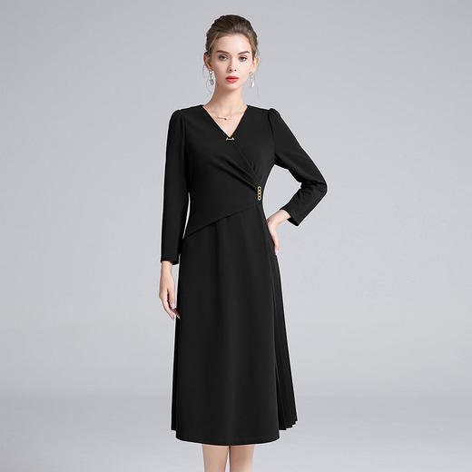 全新升级【铂金会员367/天猫499/差价132】(14047) 洛诗琳秋季新款V领设计感不规则褶皱收腰显瘦连衣裙女deo 商品图1