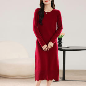 纤束马丝光纯羊毛下摆镂空花长裙 JN-2432