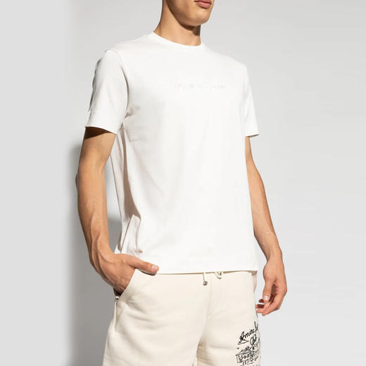 EMPORIO ARMANI 阿玛尼 男士斜体徽标刺绣 ASV 棉质轻质针织圆领短袖T恤 白色 6D1TQ8 1JOCZ 0101 商品图1