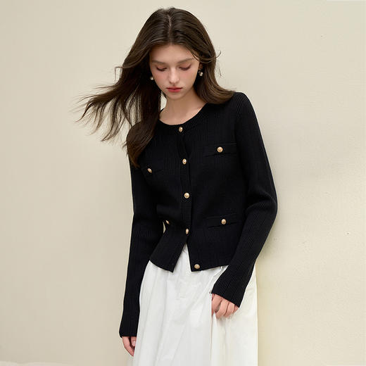 法式优雅气质小香风针织外套女圆领修身弹力上衣V3942695 商品图2
