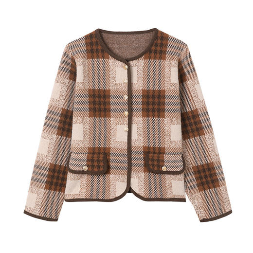 CC-10-5732小香风圆领短外套女士春秋2024新款仿呢子小个子减龄秋季针织开衫 商品图4