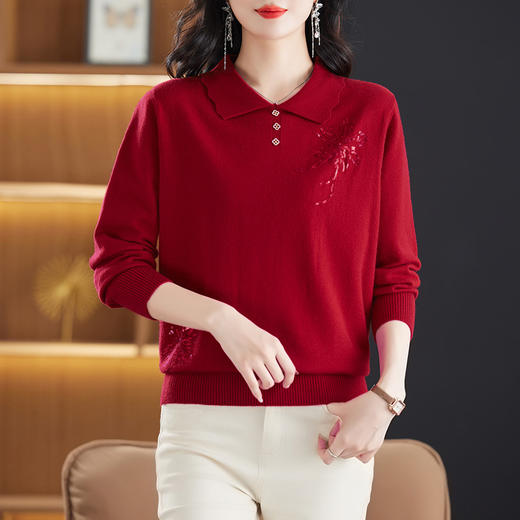 CC-17-2210娃娃领毛衣女2024新款时髦时尚洋气烫钻羊毛针织打底衫内搭 商品图3