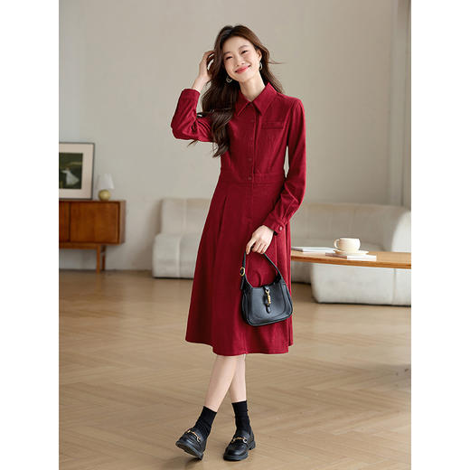【专属特价】熙世界复古港风红色连衣裙秋冬2025新款正式场合气质法式衬衫裙 商品图4